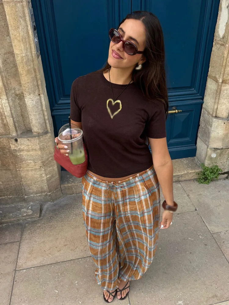 Hh женские осенние новые шаровары ramie в клетку - Фотография_3