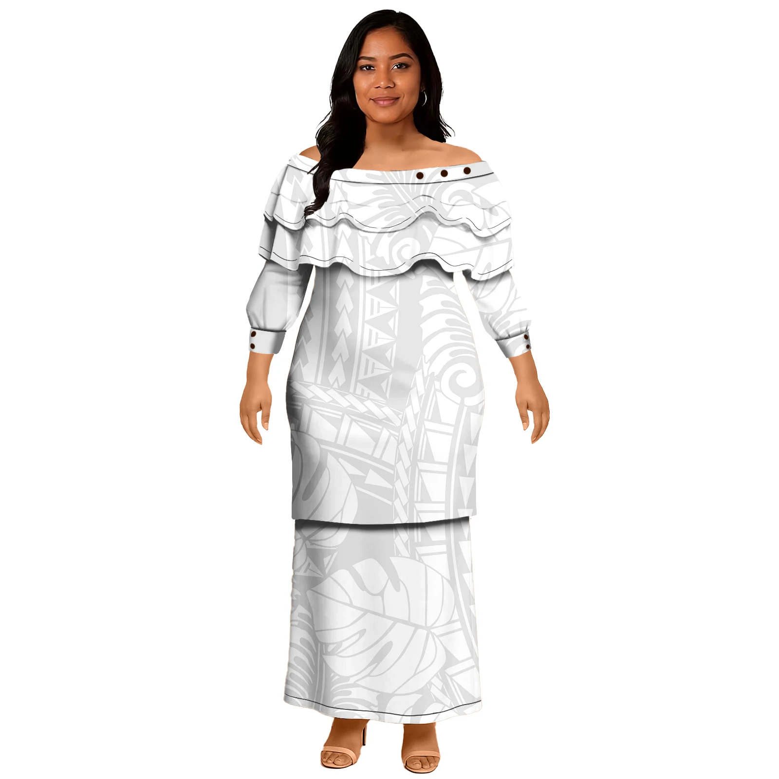 Белый дизайн, полинезийские платья с открытыми плечами - Фотография_5