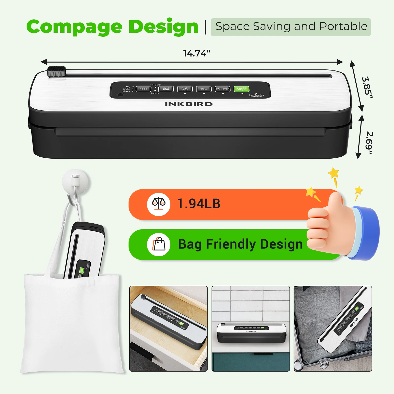 Inkbird ink-vs05 домашний вакуумный упаковщик 220 в - Фотография_2