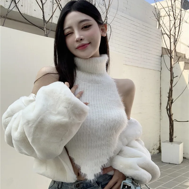 Женская трикотажная водолазка с гофрированным краем - Фотография_2