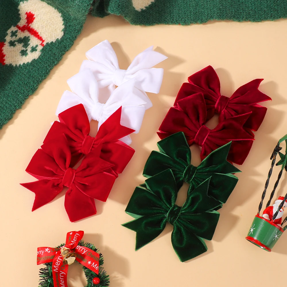 Бархатные заколки для волос ручной работы с бантом для маленьких девочек - Фотография_3