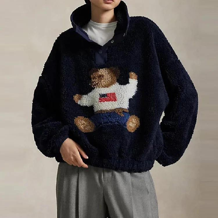 Осень-зима, мягкая куртка с мультяшным медведем и ягненком для женщин