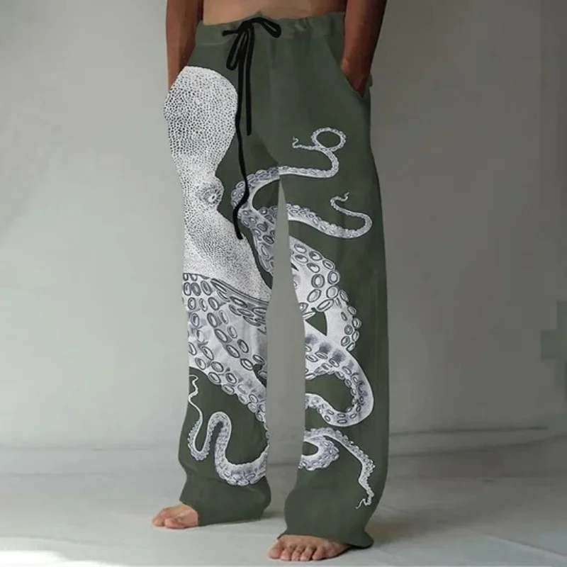 Повседневные брюки с принтом японского искусства осьминога - Фотография_2