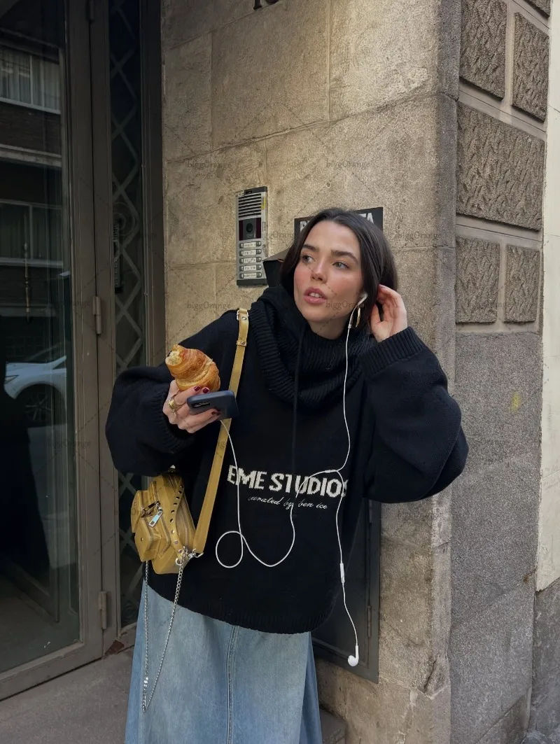 Зимний теплый свободный простой свитер для женщин - Фотография_6