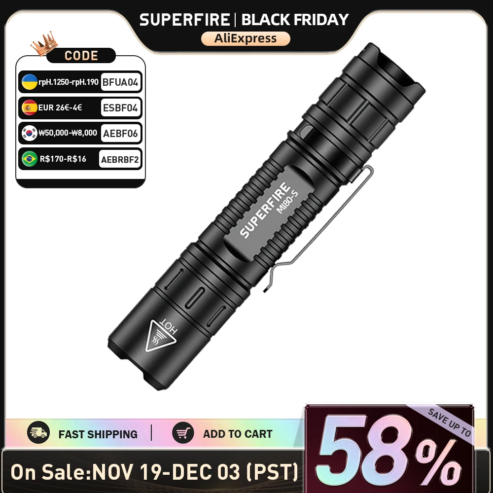Superfire mi80-s мощный светодиодный фонарик