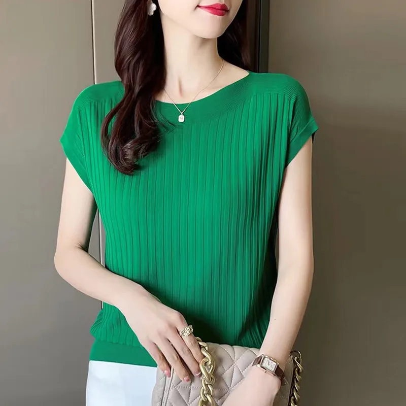 Blusas mujer de moda 2025verano вязаные топы с короткими рукавами