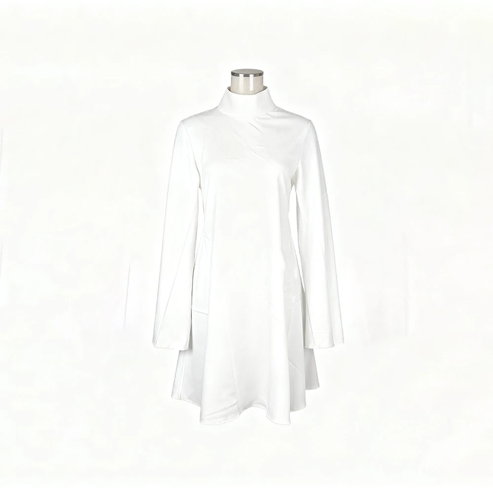 Элегантное белое платье для фотосессии с высоким воротом для беременных - Фотография_5