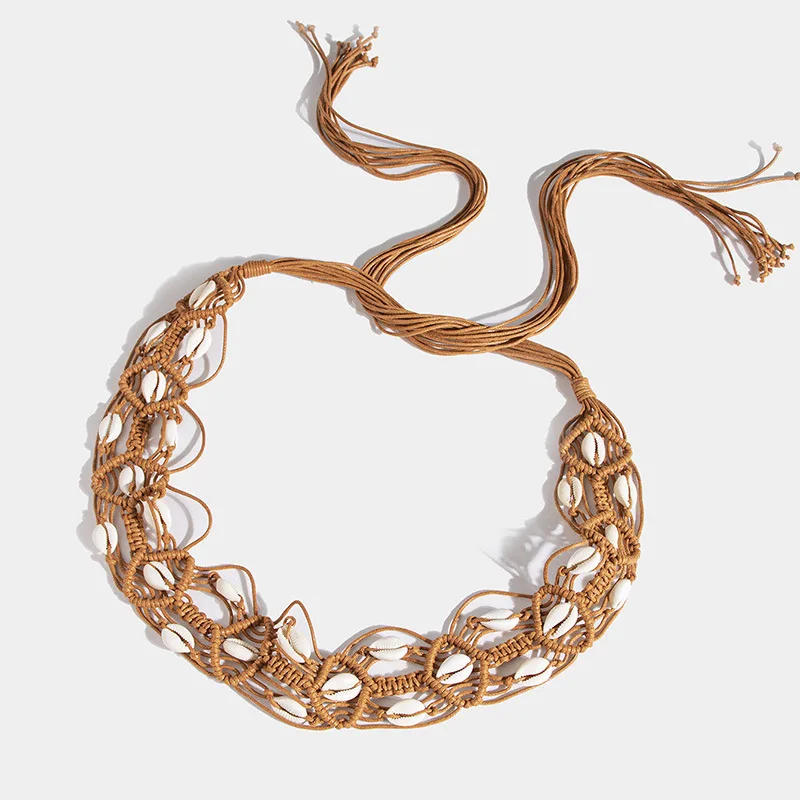 Новый плетеный пояс из хлопковой веревки в богемном стиле с узлом - Фотография_6