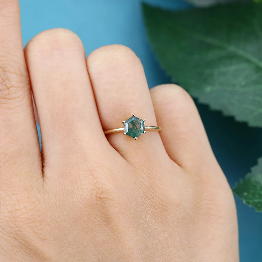 Элегантное обручальное кольцо с моховым агатом - Фотография_6