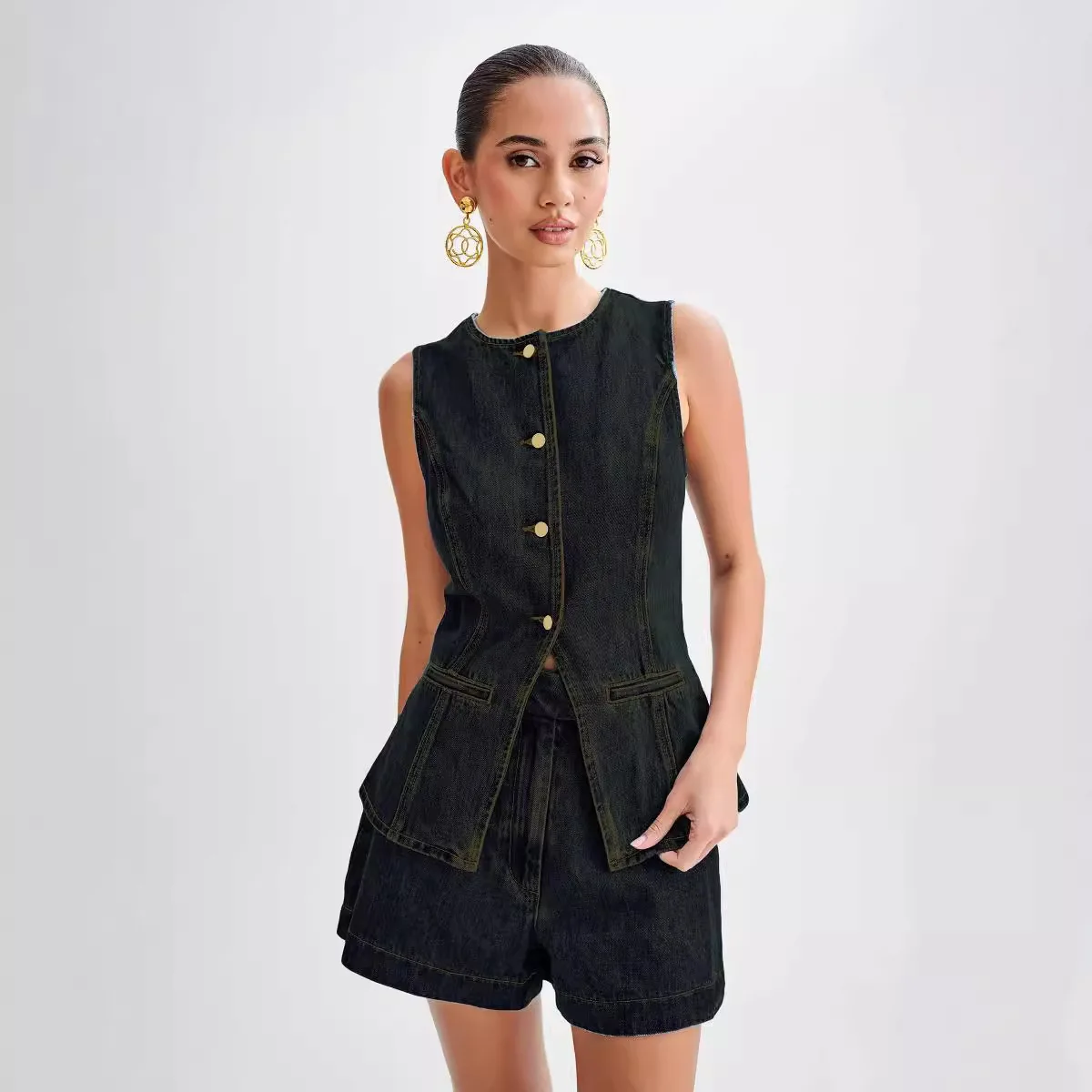 Лето 2029, модный повседневный женский костюм без рукавов с высокой талией - Фотография_3