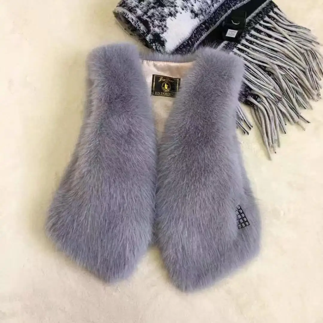 Праздничный женский короткий жилет из искусственного лисьего меха - Фотография_4