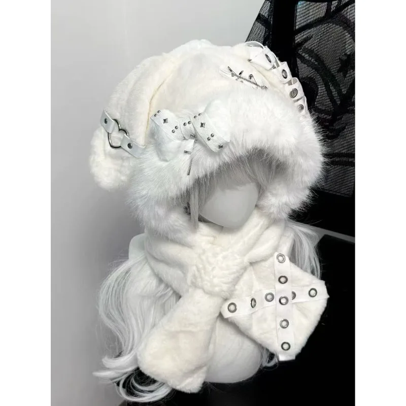 Милая пушистая японская кружевная шапка harajuku y2k для девочек