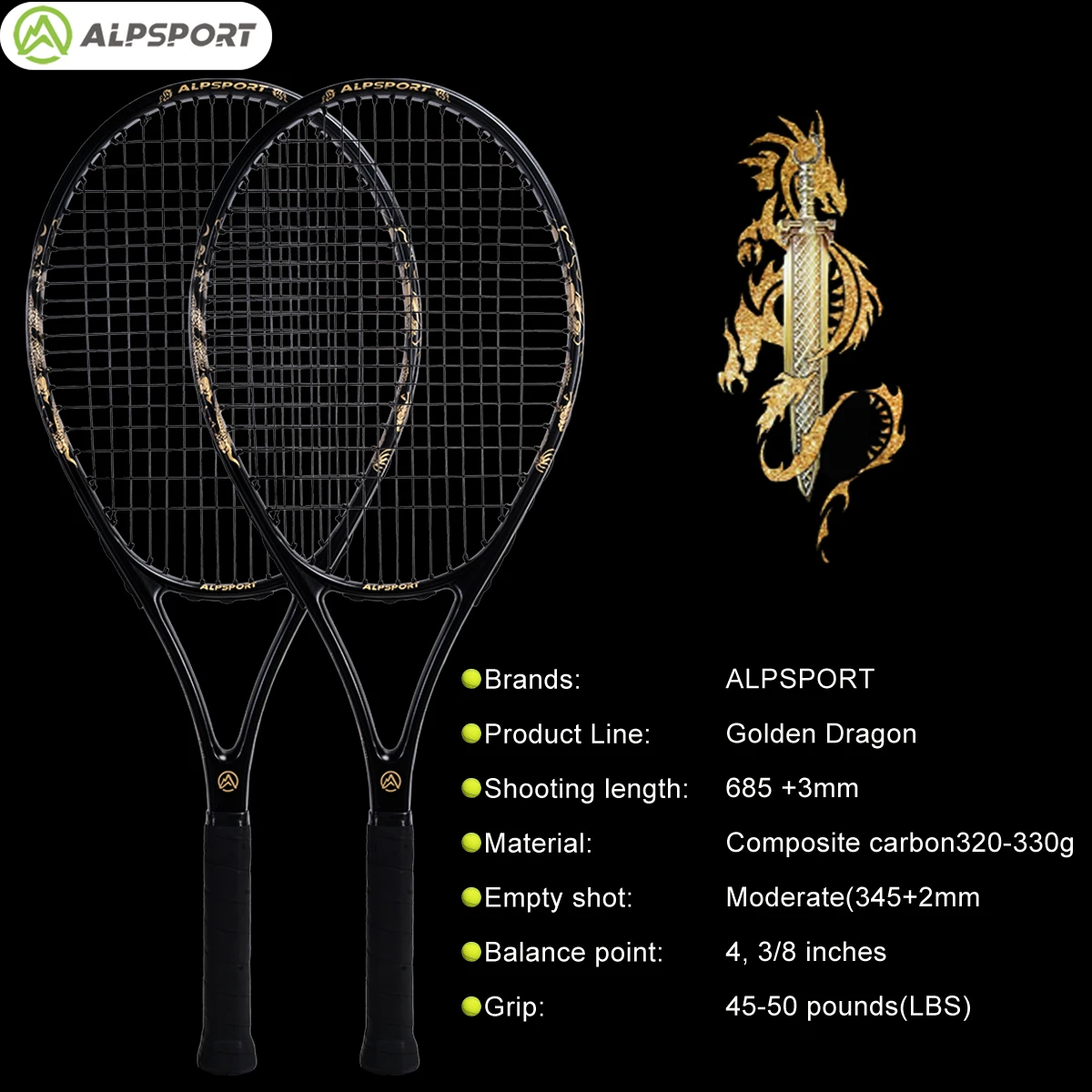 Теннисная ракетка alpsport pro t800 — углеродное волокно 18 карат с сумкой - Фотография_2