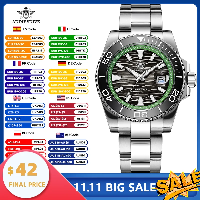 Addiesdive японские кварцевые часы