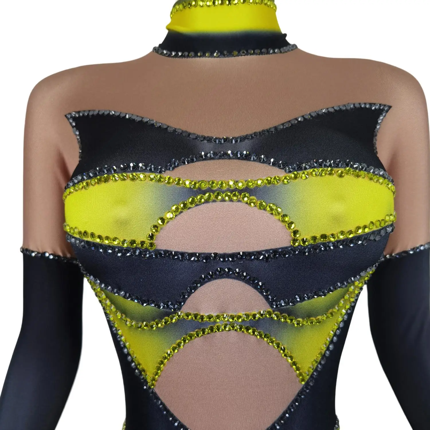 Черный, желтый комбинезон со стразами - Фотография_5