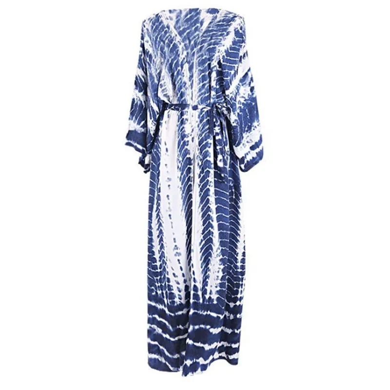 Хлопковое пляжное кимоно с принтом тай-дай - Фотография_5
