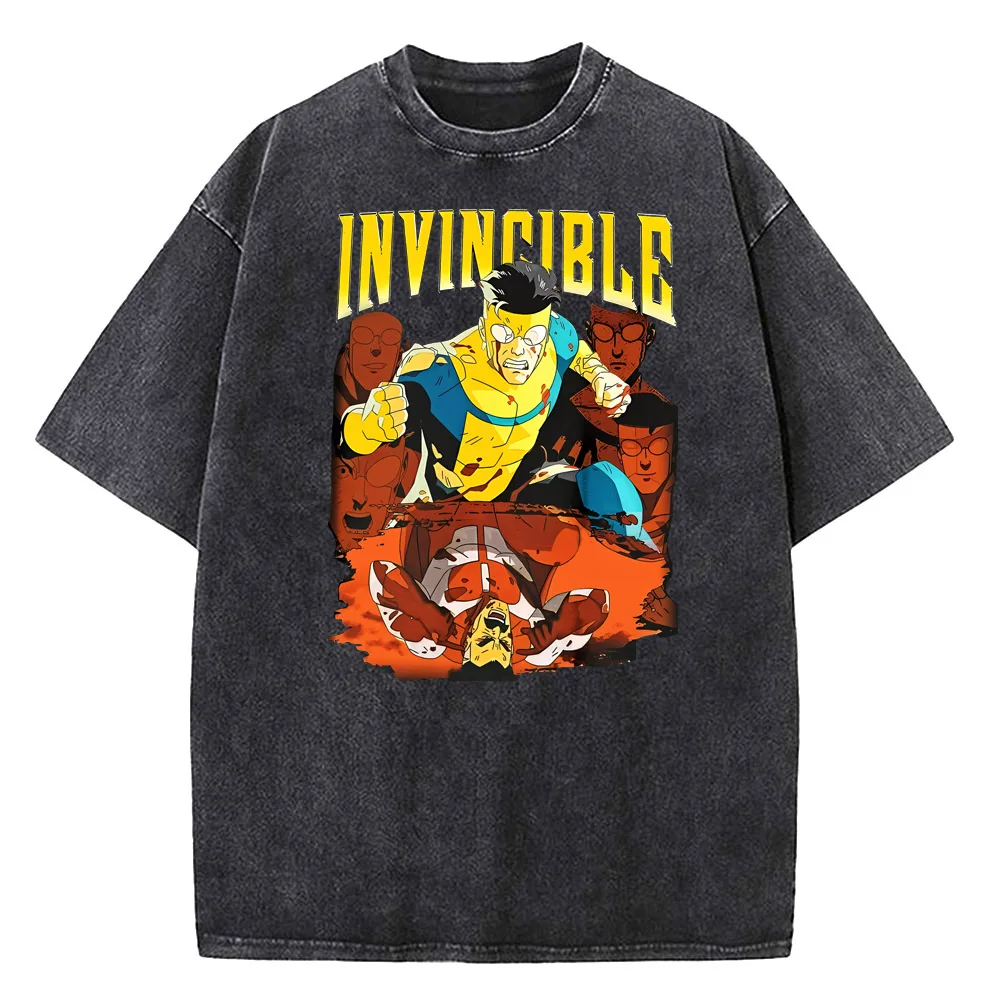 Мужские и женские винтажные потертые футболки invincible hero - Фотография_4