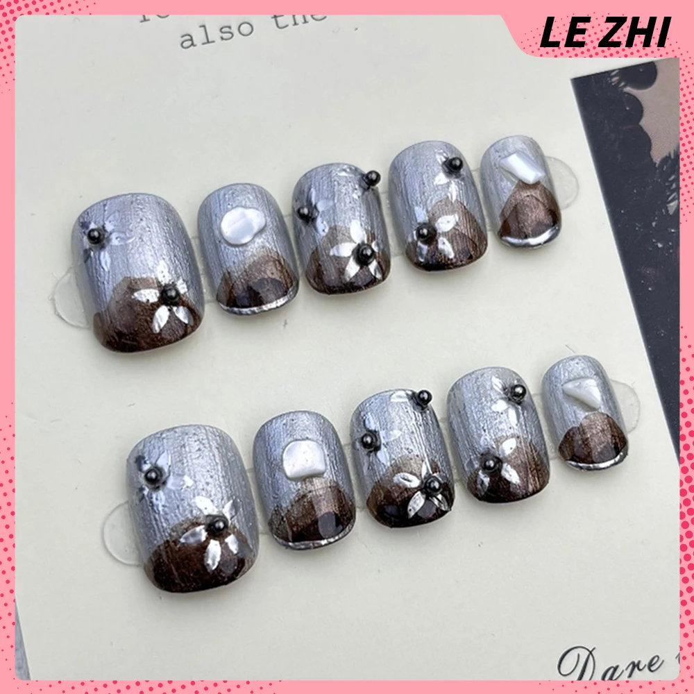 Милые короткие квадратные круглые носимые ногти ручной работы - Фотография_6