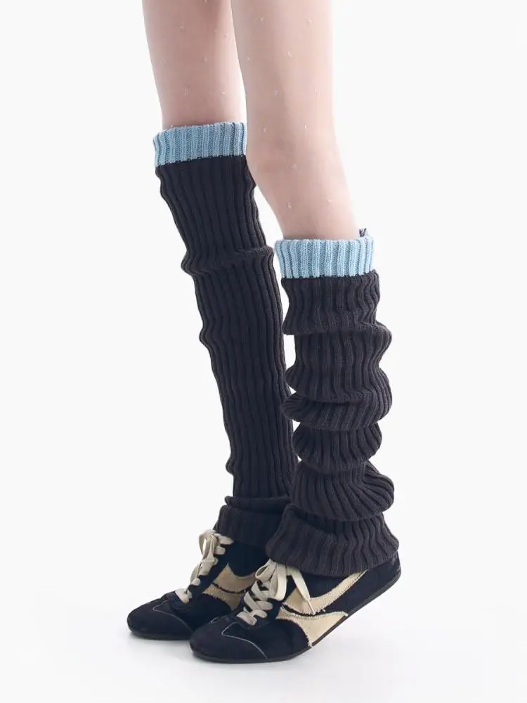 Зимние модные теплые женские носки толщиной 70 см с цветными блоками - Фотография_5