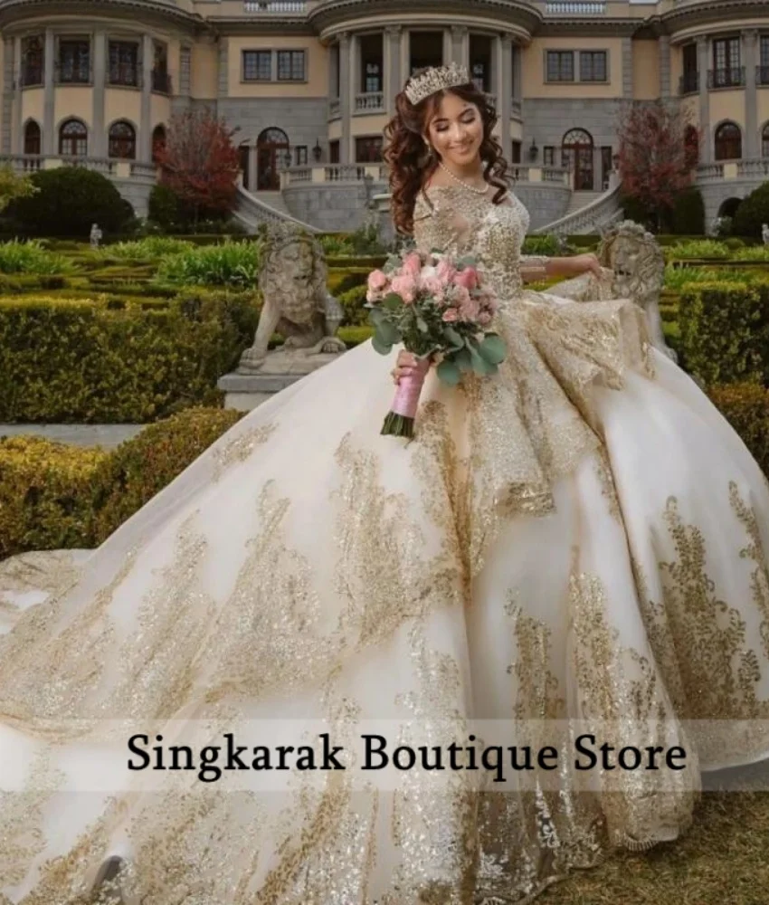 Роскошное платье quinceanera цвета шампанского - Фотография_4