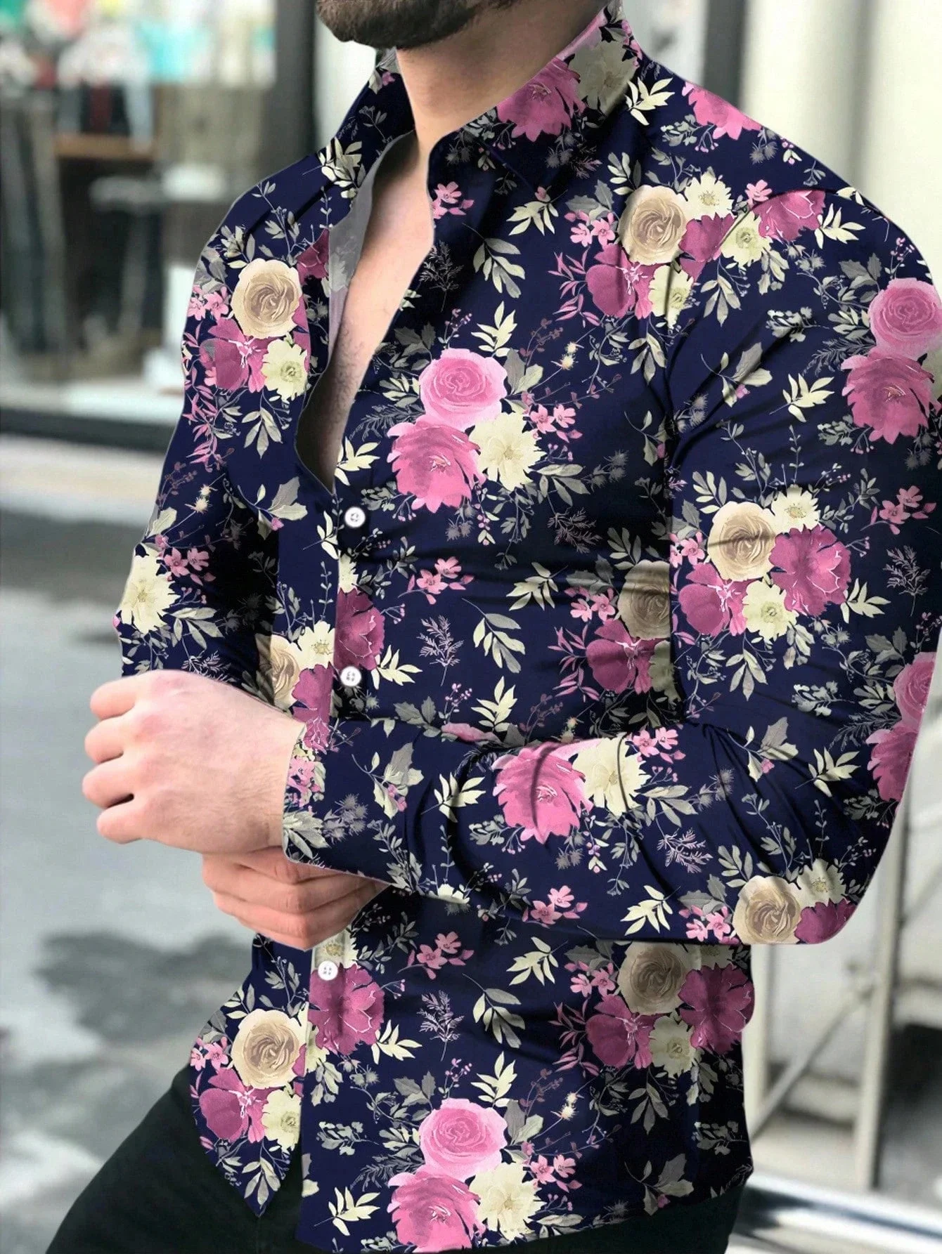 Новая мужская осенняя рубашка с 3d принтом и натуральным цветочным принтом - Фотография_2