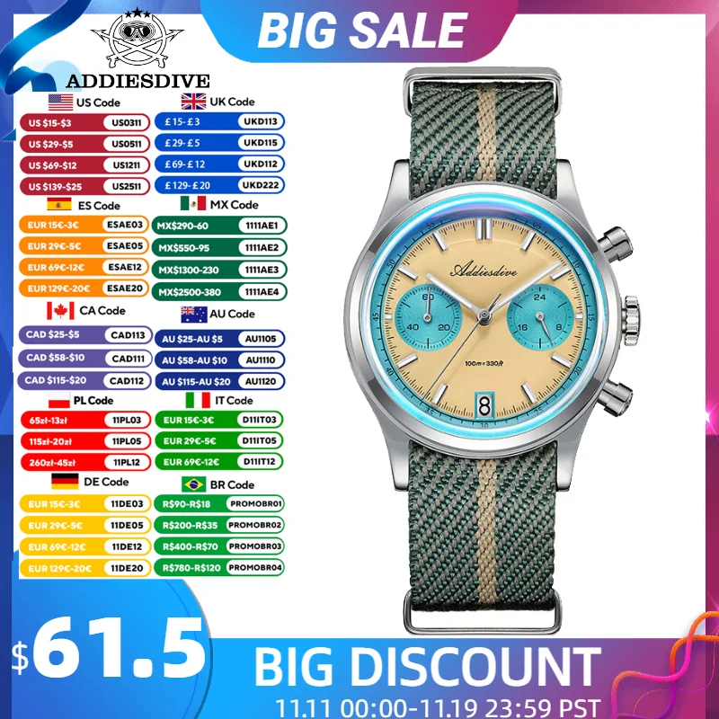 Addiesdive часы с хронографом