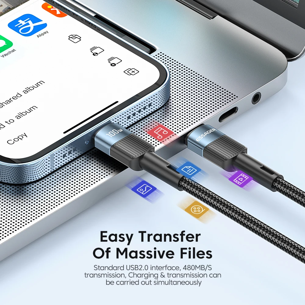 Кабель зарядный essager usb type-c на usb c - Фотография_5