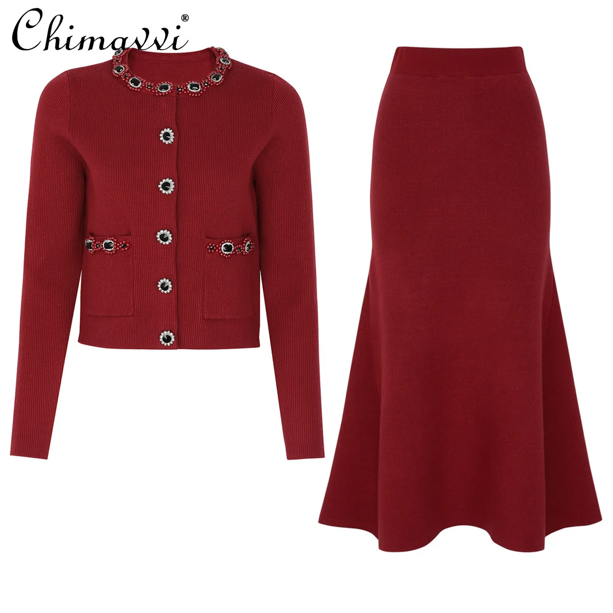 Новая мода, тонкий вязаный женский топ с длинными рукавами и бисером - Фотография_2