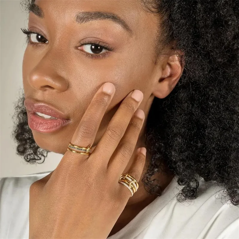 Нишевое двухцветное медное ювелирное кольцо с четырьмя кольцами - Фотография_2