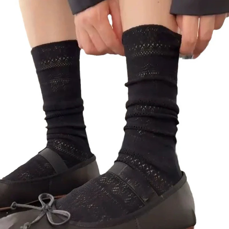 Милые сетчатые ажурные белые ворсовые носки - Фотография_6