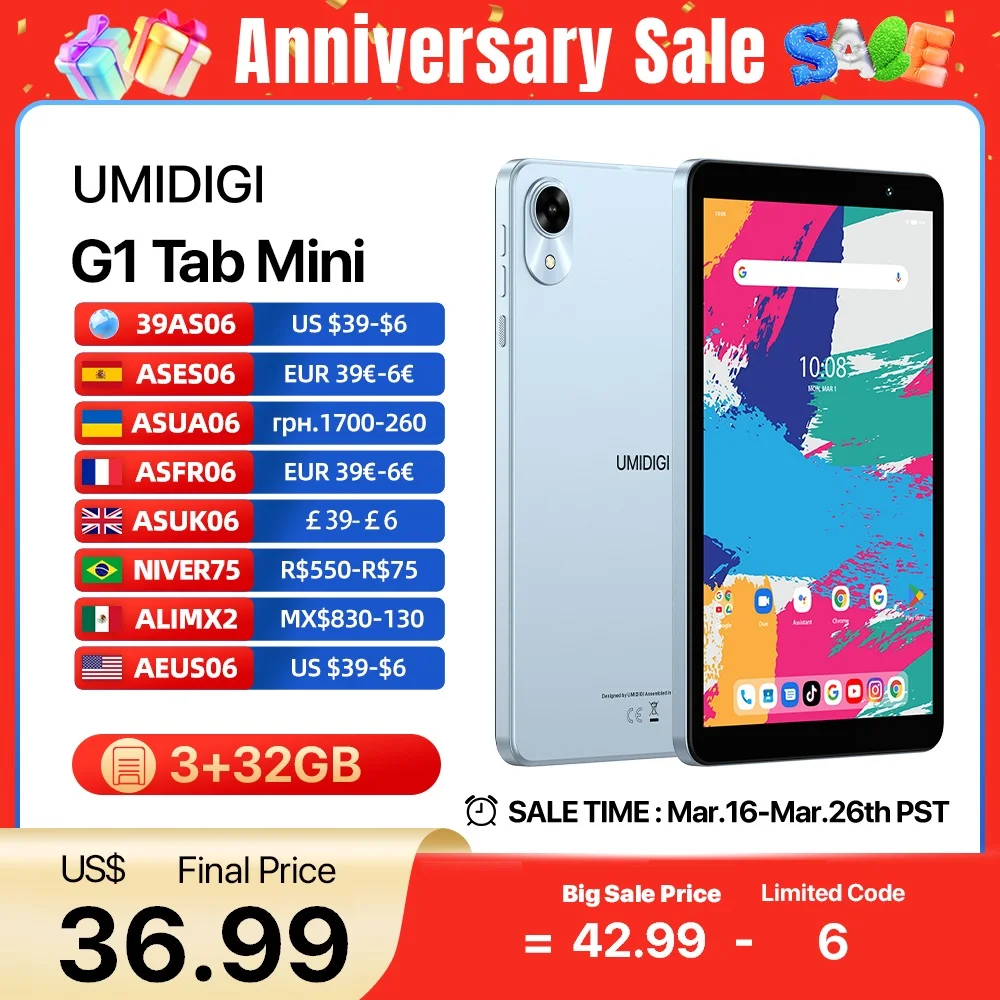 Umidig g1 tab мини-планшет 8 дюймов