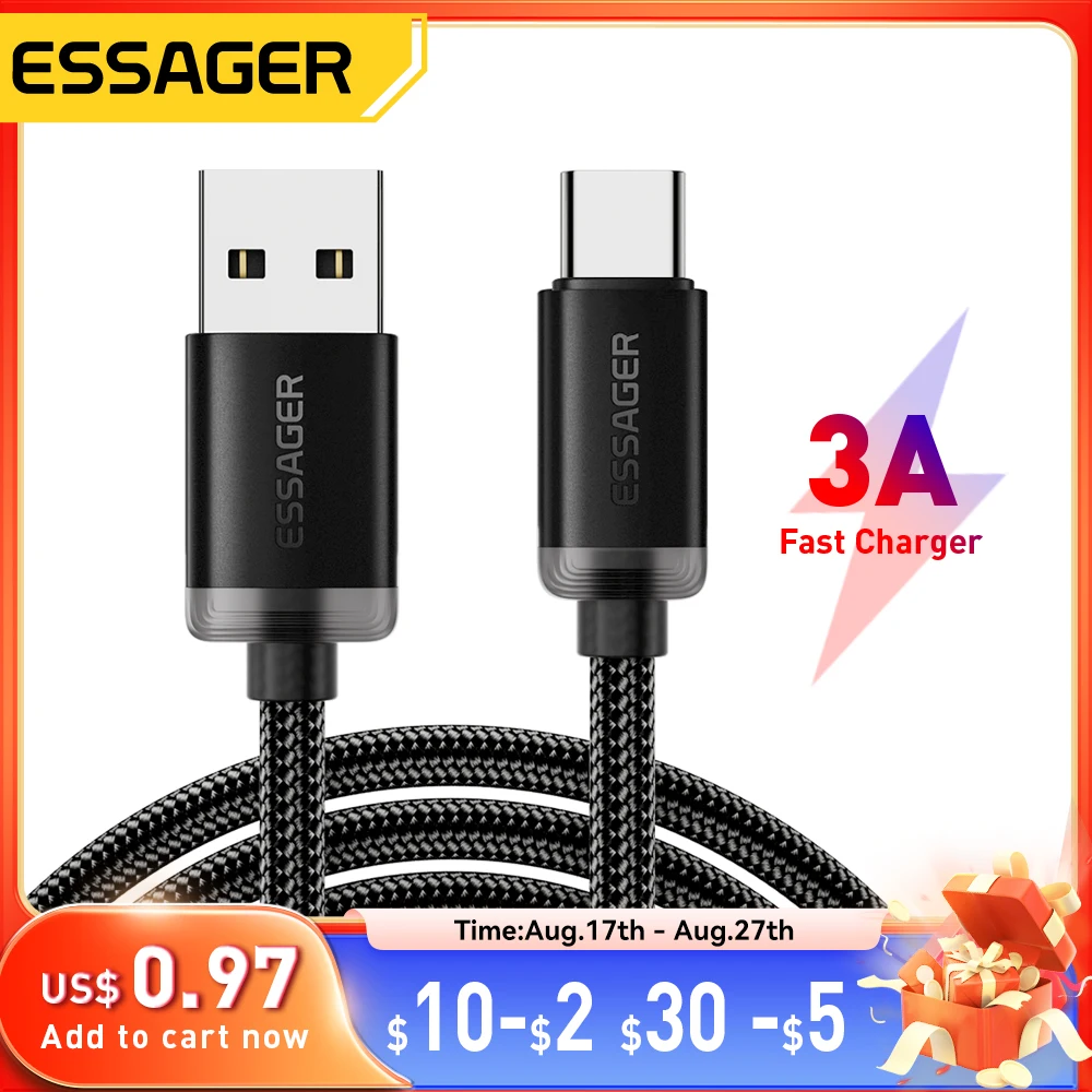 Essager 3a кабель usb типа c usb