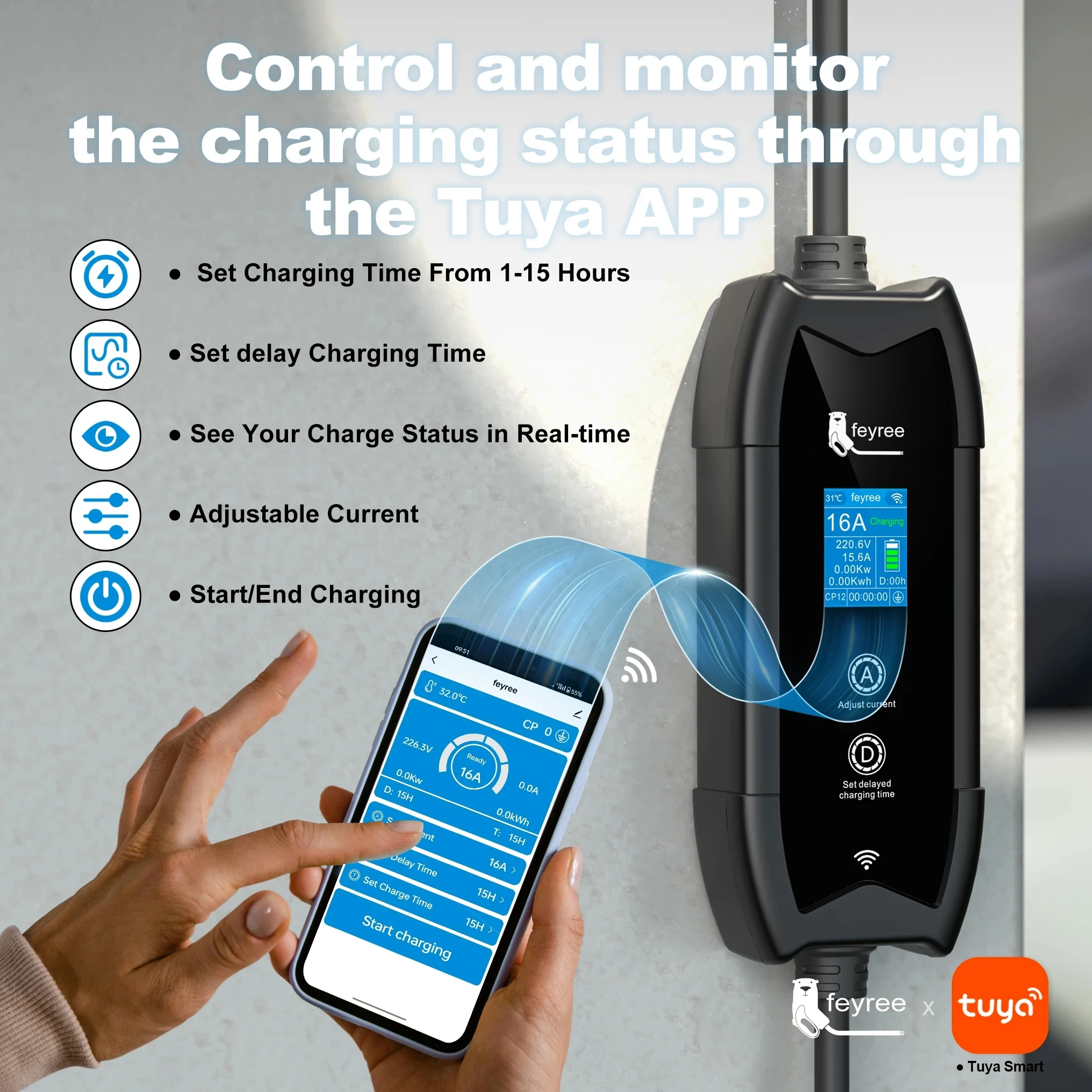 Feyree type2 зарядное устройство для электромобилей wifi app control 16a 3 - Фотография_3