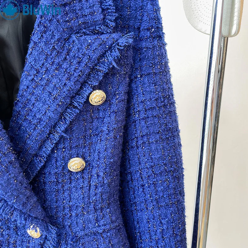 Urbanchic женский твидовый пиджак королевского синего цвета - Фотография_3