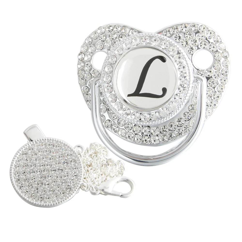 Серебряная детская соска с буквами и красочным драгоценным камнем - Фотография_3