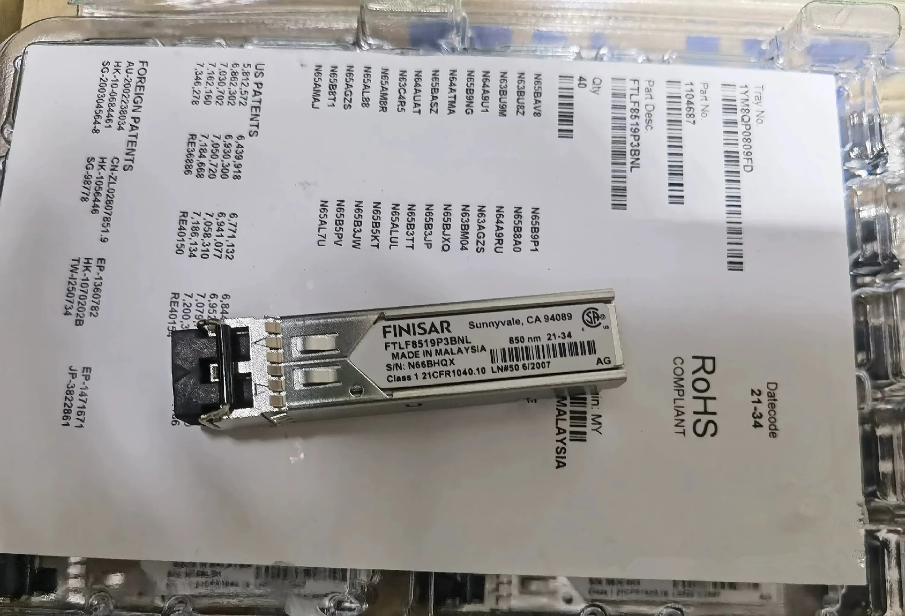 Оригинальный новый трансивер ftlf8519p3bnl finisar sfp 1