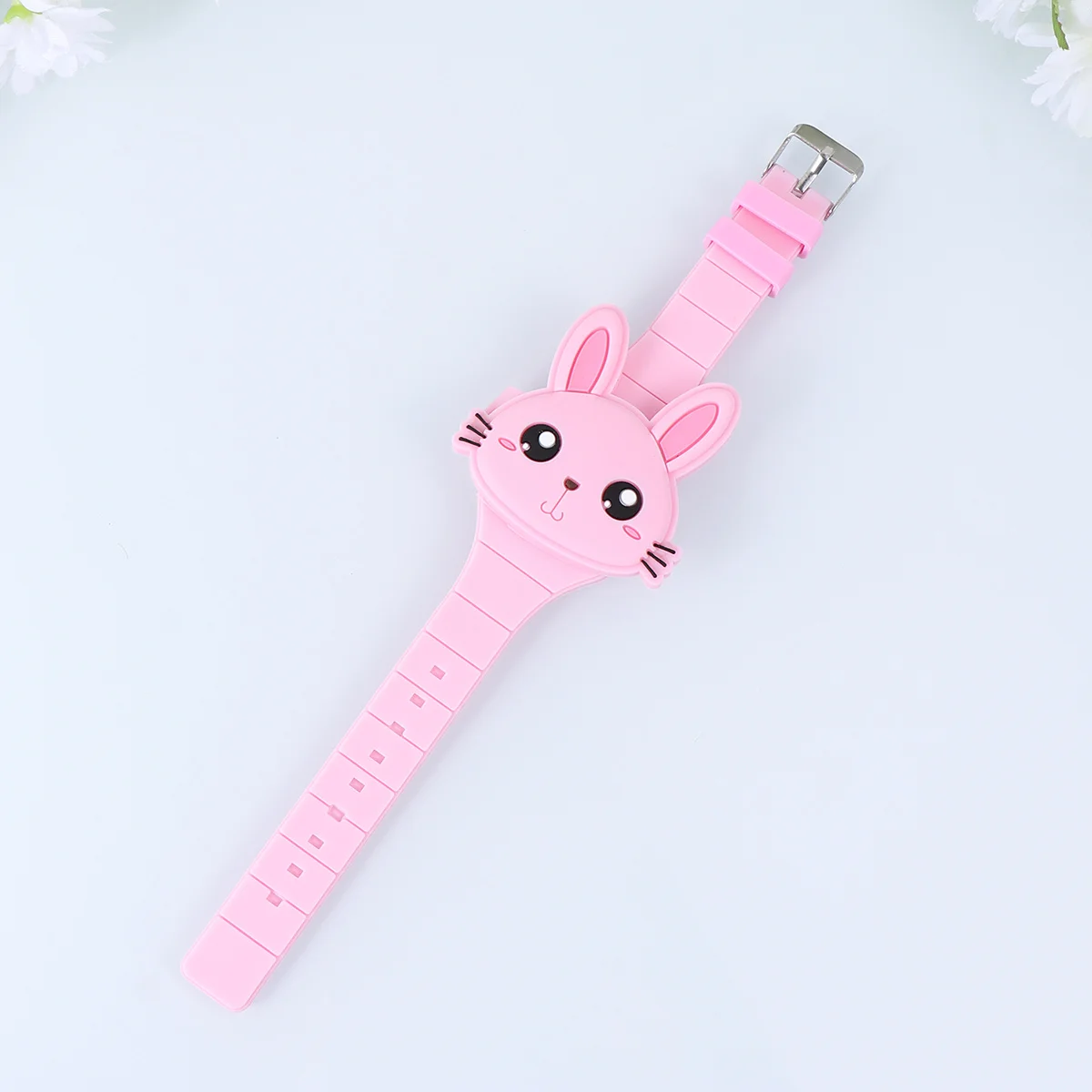 Светло-розовые силиконовые часы в форме кролика с героями мультфильмов