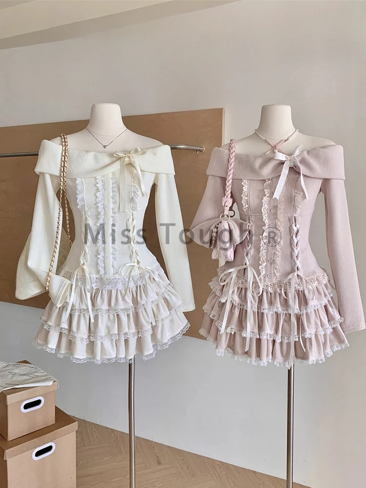 Осенне-зимний корейский модный сладкий комплект из 2 предметов - Фотография_4