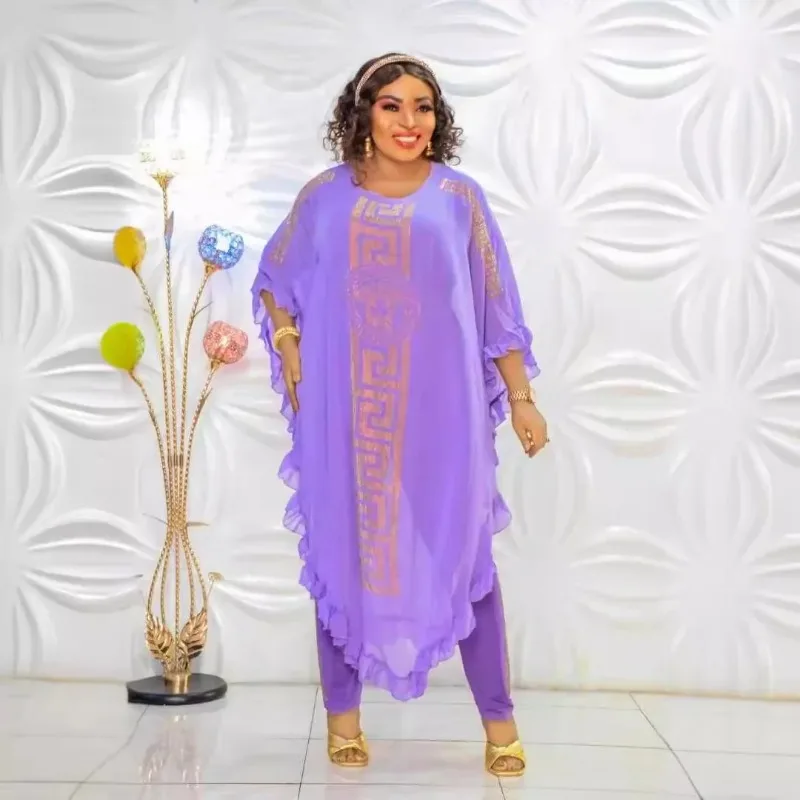 Африканский шифоновый костюм-тройка средней длины больших размеров - Фотография_4