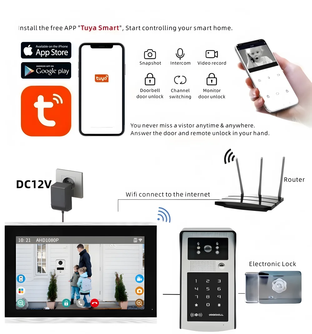 10-дюймовый tuya smart wi-fi видеодомофон - Фотография_5