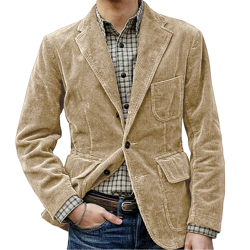 Мужской вельветовый повседневный пиджак slim fit
