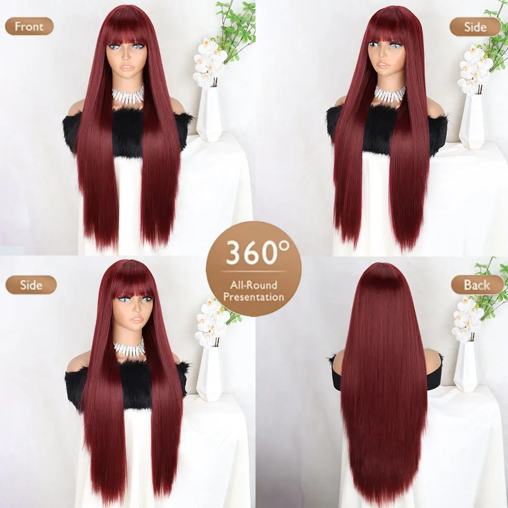 Длинные винно-красные парики с челкой - Фотография_2