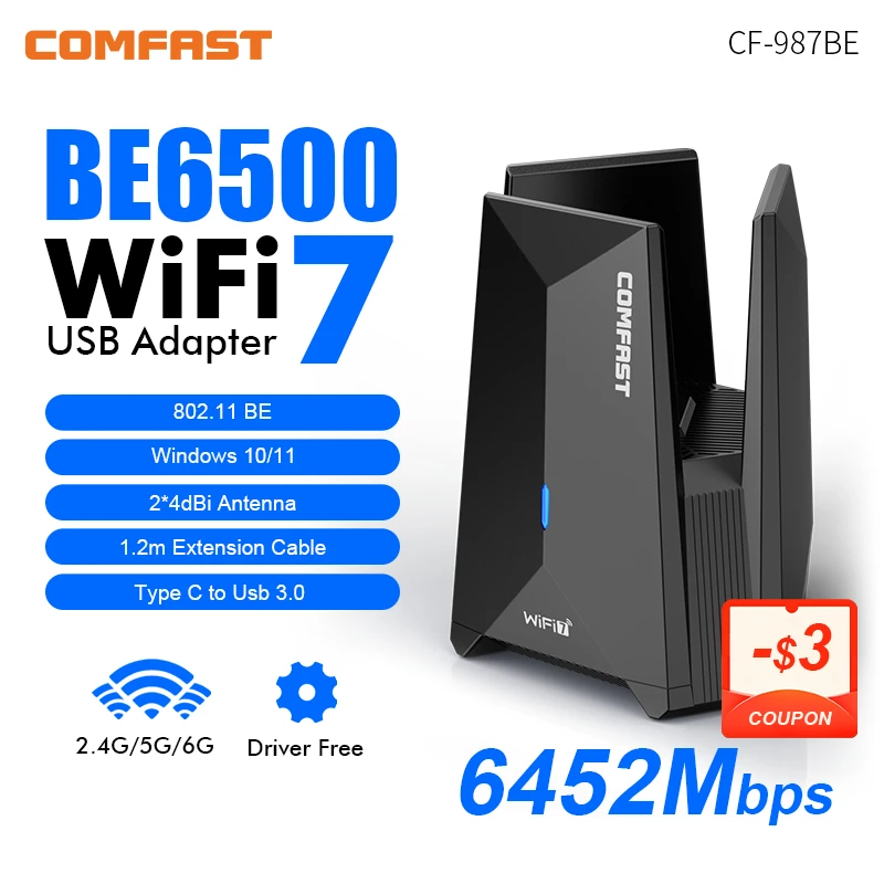Comfast adaptador wi-fi 7 usb 3