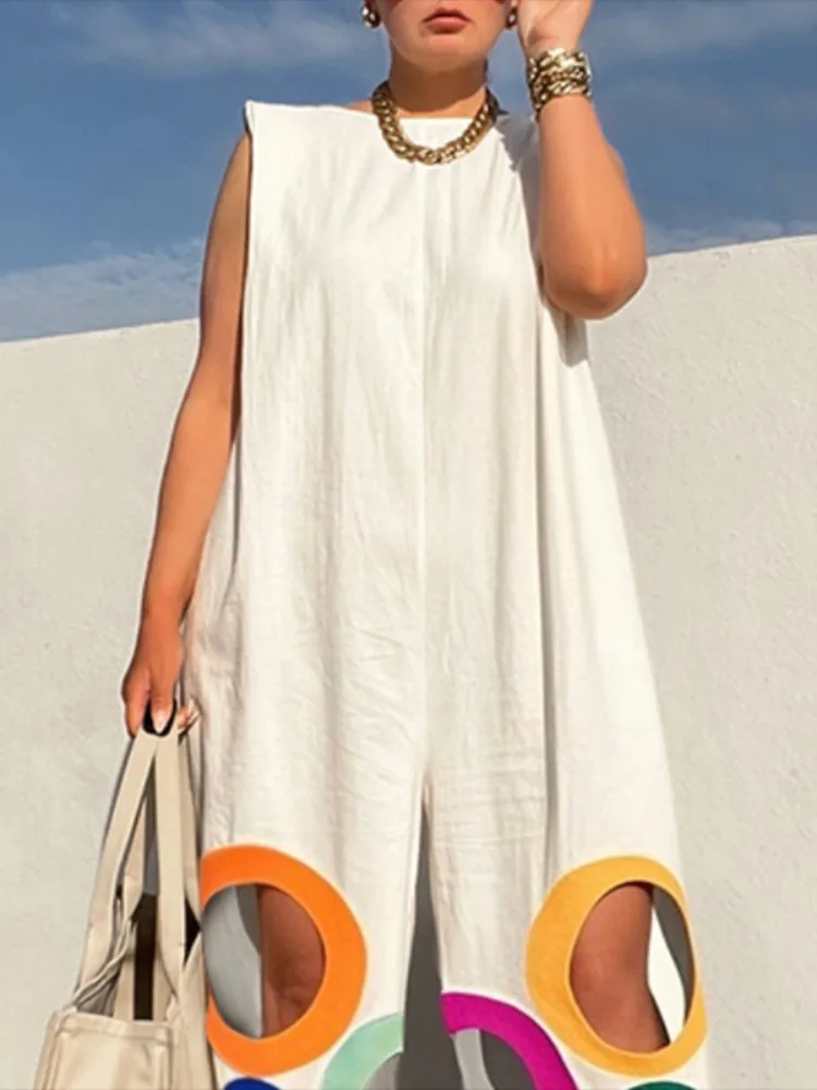 Yeezzi женские модные радужные полые комбинезоны с широкими штанинами - Фотография_2