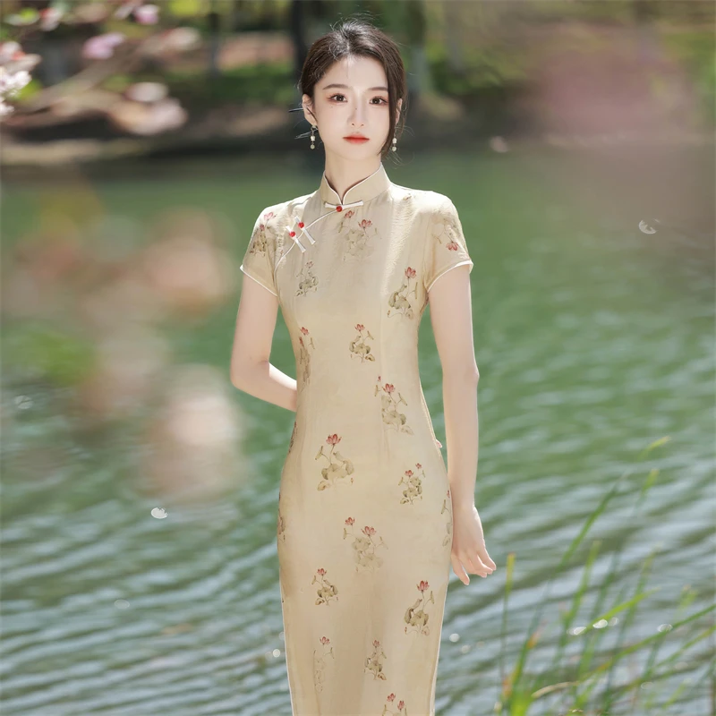 Cheongsam с принтом цвета хаки - Фотография_4