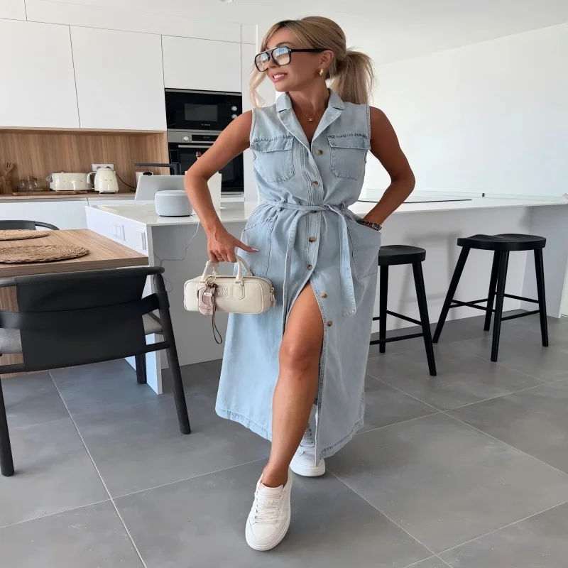 Длинное платье, женские джинсовые платья с высокой талией - Фотография_4