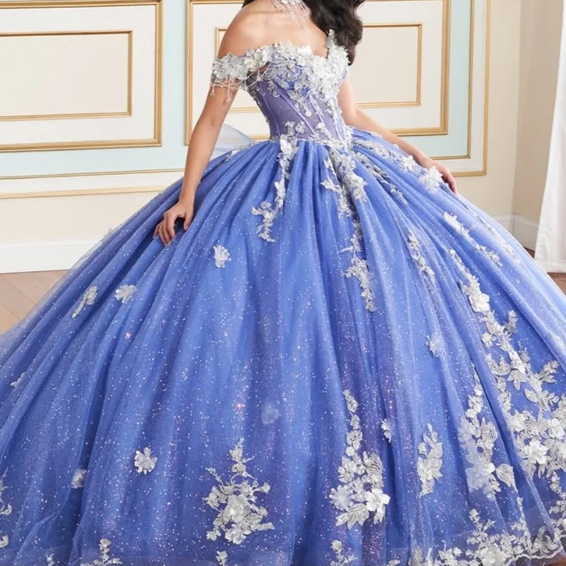 Блестящее темно-синее платье quinceanera