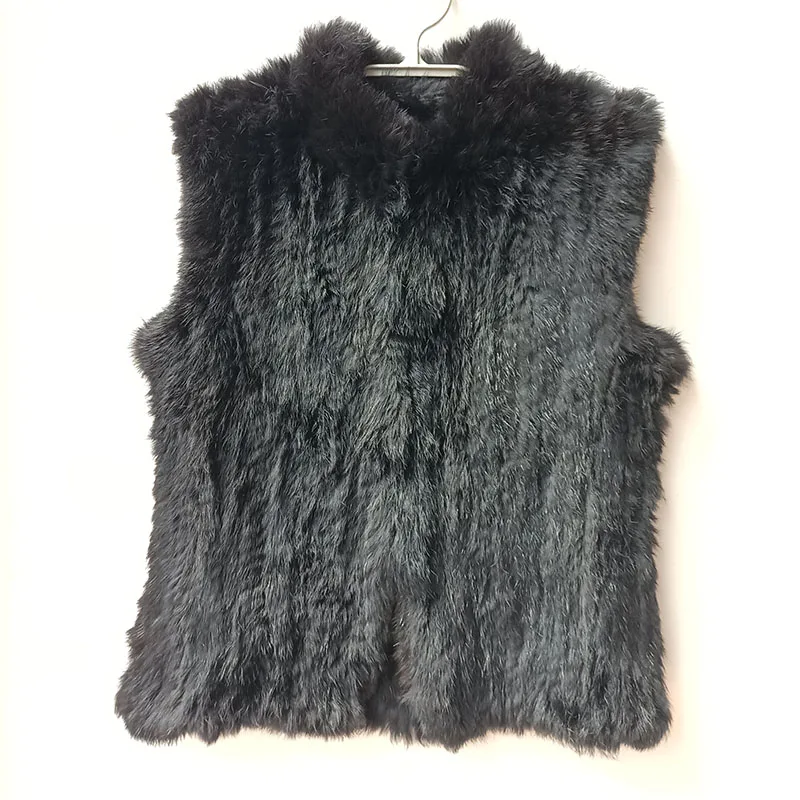 Женский зимний вязаный жилет из натурального кроличьего меха
