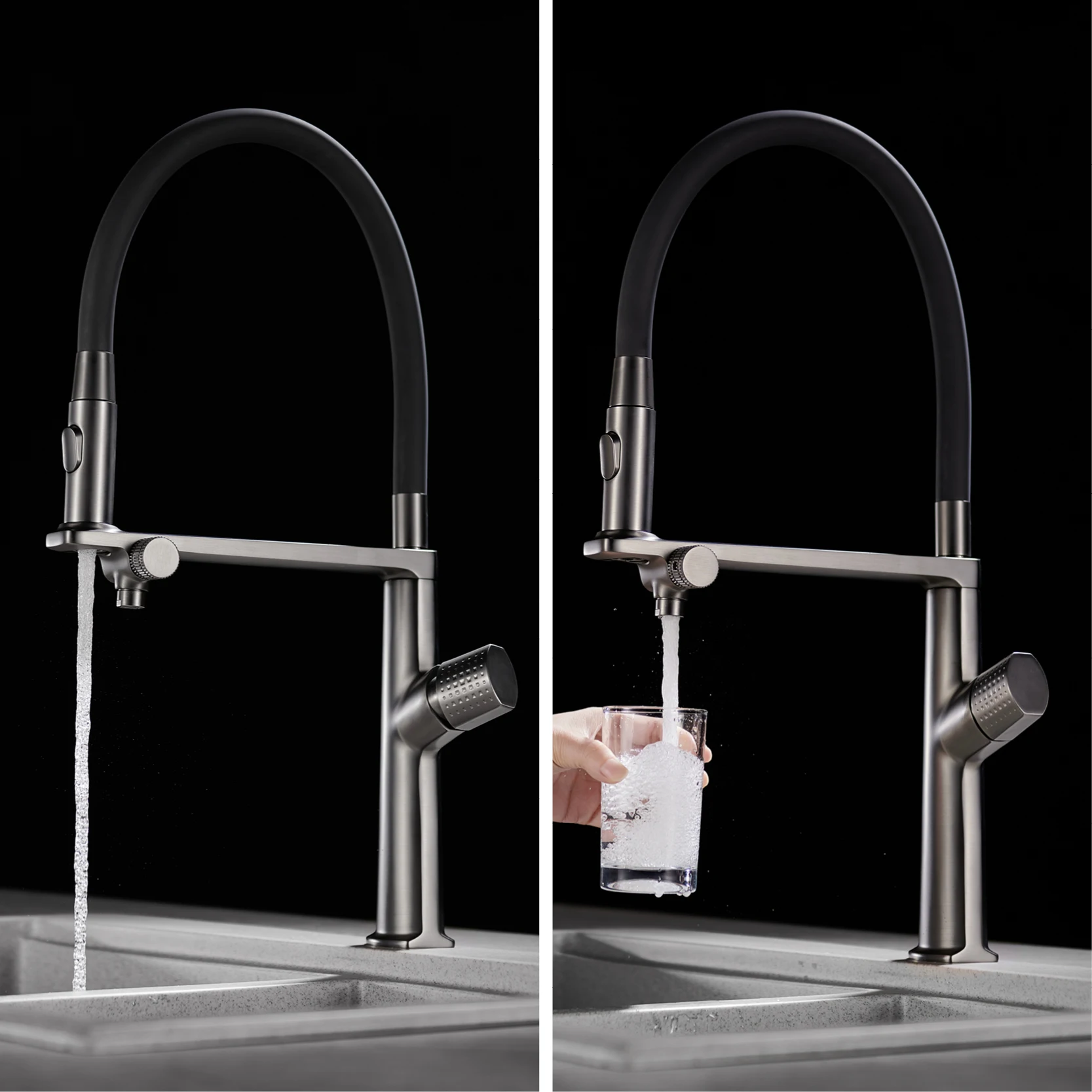 Роскошный кухонный смеситель из серой латуни с пистолетом - Фотография_3