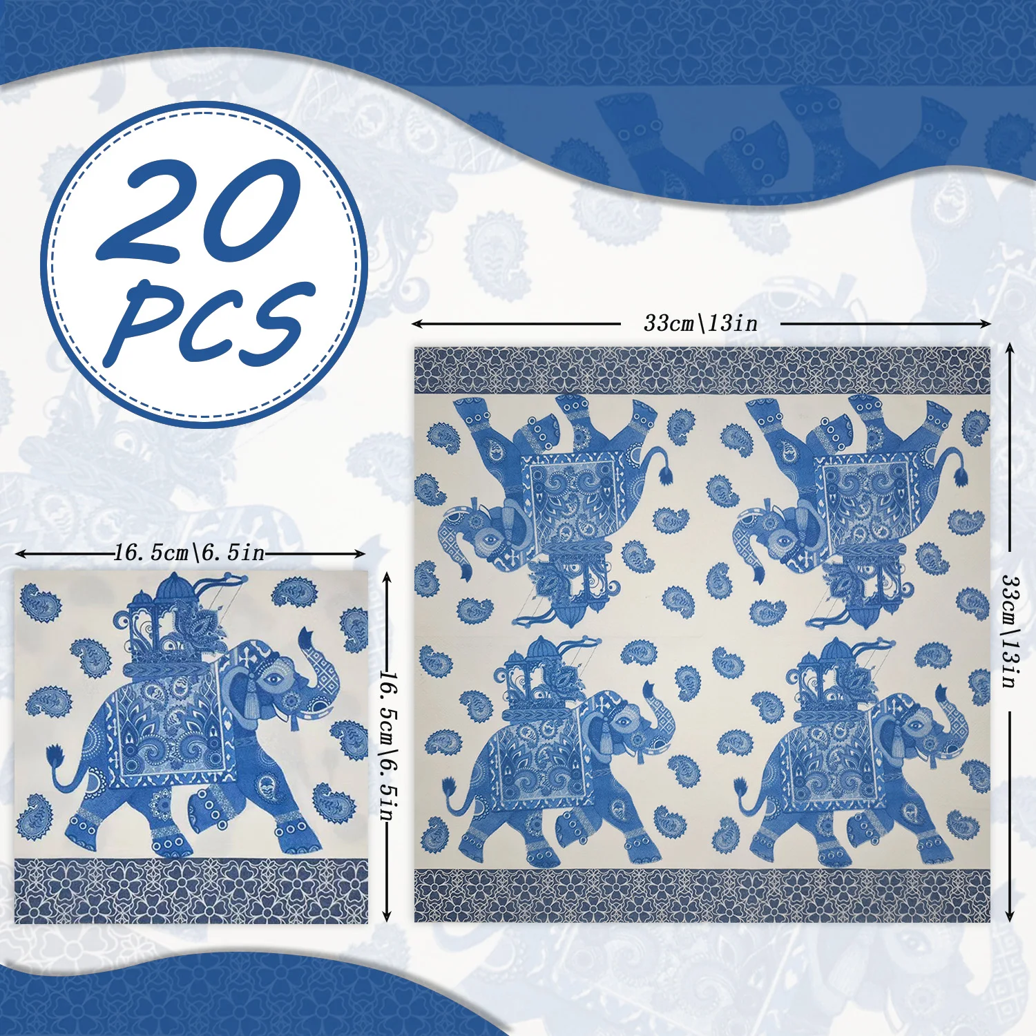 Декоративные бумажные салфетки с тайским королевским слоном и пейсли - Фотография_2